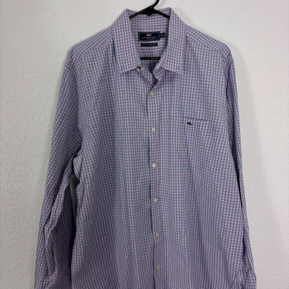 Vineyard Vines Blue & Pink Checkered Plaid Collared Button Down Shirt - Picture 3 of 6